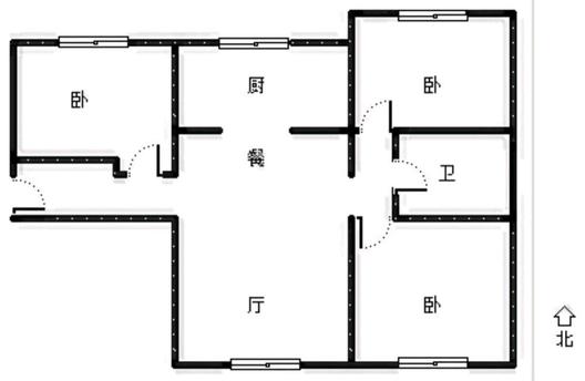 高铁新干线3室2厅1卫户型图