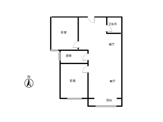 鹏渤印象城·牛津花园2室2厅1卫户型图