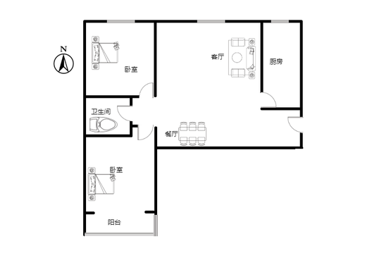 北京理想城2室2厅1卫户型图