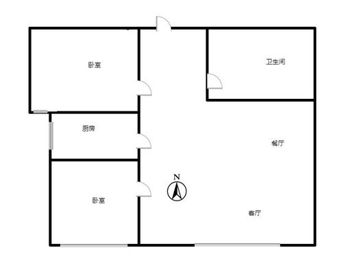 高铁新干线2室2厅1卫户型图