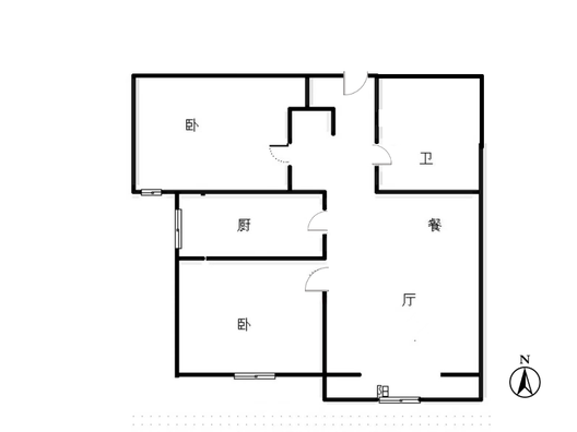 鹏渤印象城·牛津花园2室2厅1卫户型图