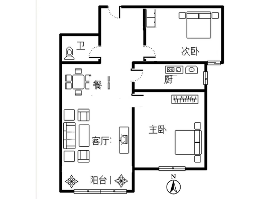 K2狮子城2室2厅1卫户型图