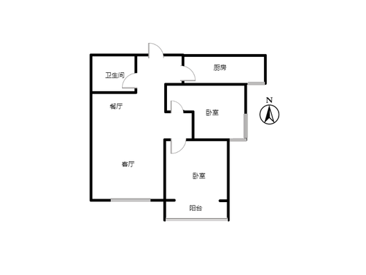 联合一号院2室2厅1卫户型图