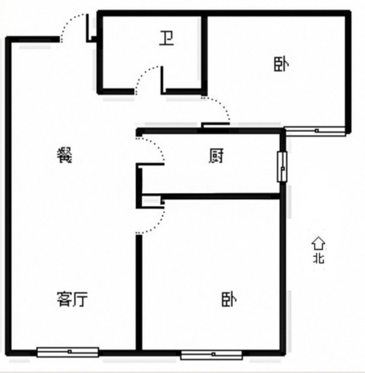 鸿坤理想湾2室2厅1卫户型图