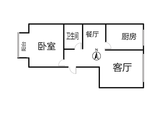 蓝天美林湾1室2厅1卫户型图