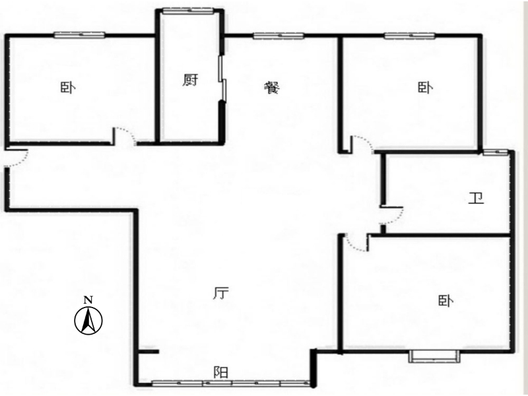 香邑溪谷玫瑰园3室2厅1卫户型图