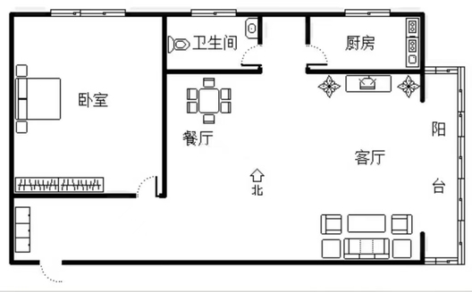 名流美域1室2厅1卫户型图