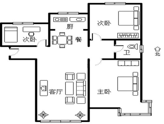 K2狮子城3室2厅1卫户型图