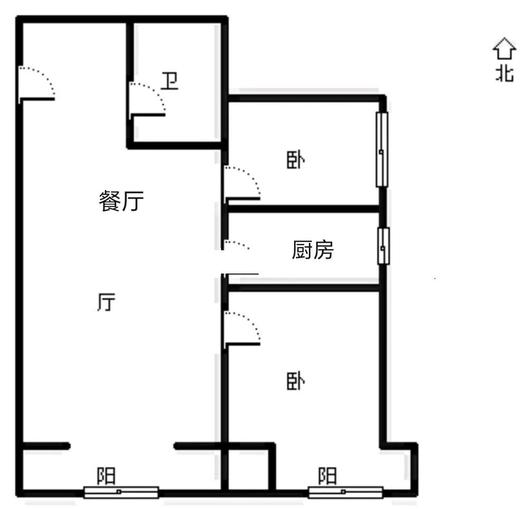 鹏渤印象城·牛津花园2室2厅1卫户型图