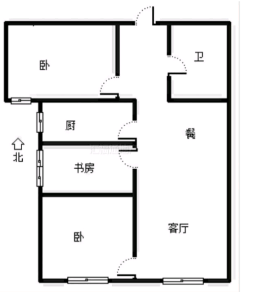 鸿坤理想湾3室2厅1卫户型图
