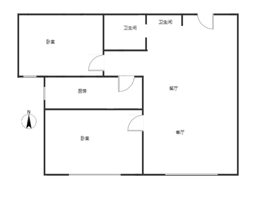 三利中和城二期西区（B区）2室2厅1卫户型图