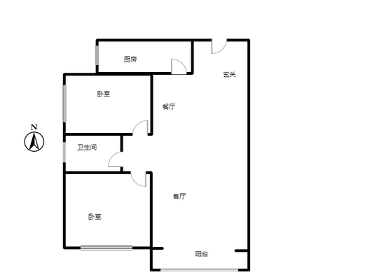 鸿坤理想湾2室2厅1卫户型图