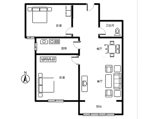 K2狮子城2室2厅1卫户型图