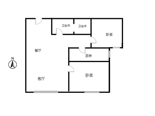 三利中和城二期西区（B区）2室2厅1卫户型图