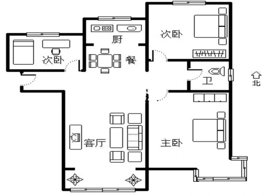 K2狮子城3室2厅1卫户型图