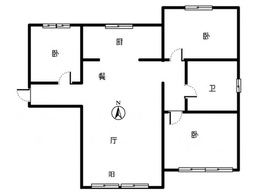 高铁新干线3室2厅1卫户型图