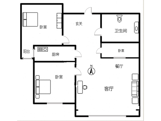 香邑溪谷一期3室2厅1卫户型图