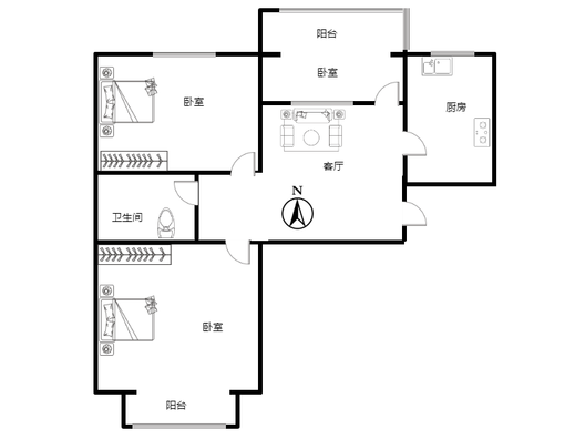 名流美域3室1厅1卫户型图