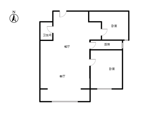 高铁新干线2室2厅1卫户型图