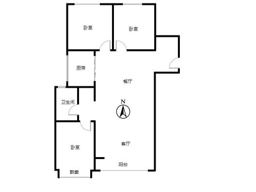 鸿坤理想尔湾3室2厅1卫户型图