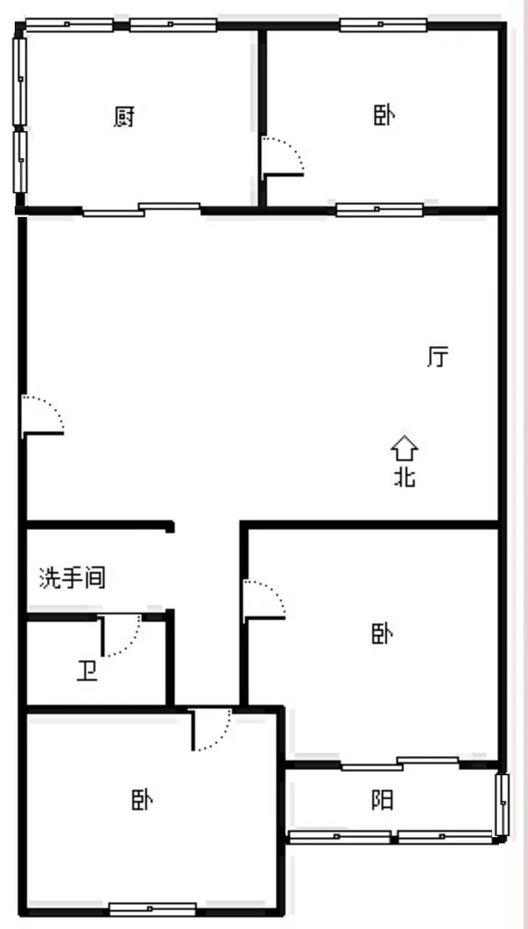 华北铝业生活小区（北院）3室1厅1卫户型图