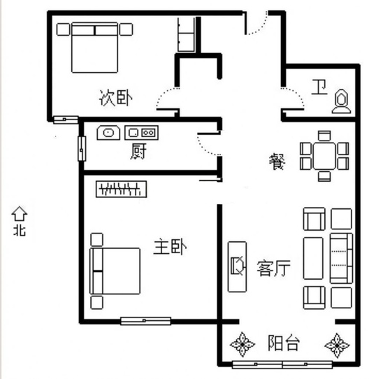 鹏渤印象城·牛津花园2室2厅1卫户型图
