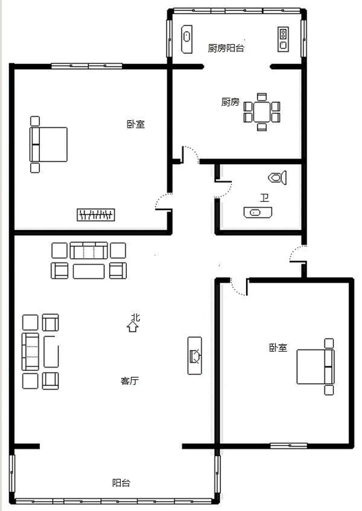 范阳水电小区2室1厅1卫户型图