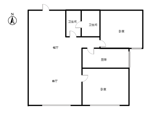 三利中和城二期西区（B区）2室2厅1卫户型图