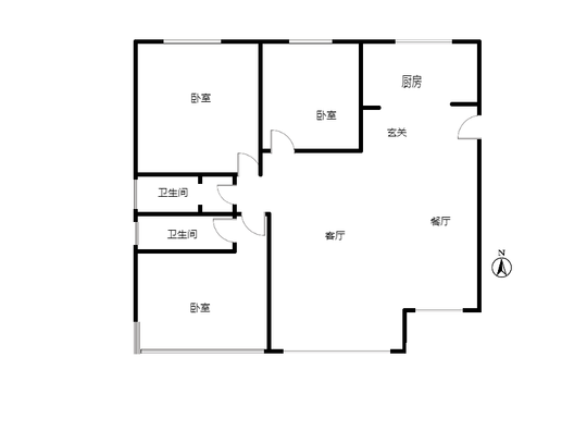 三利中和城二期西区（B区）3室2厅2卫户型图