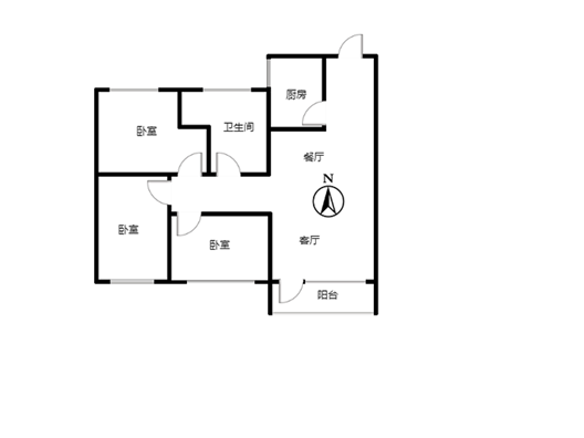 桃源新都孔雀城3室2厅1卫户型图