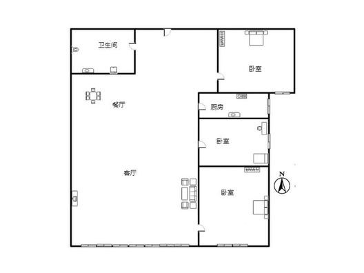 高铁新干线3室2厅1卫户型图