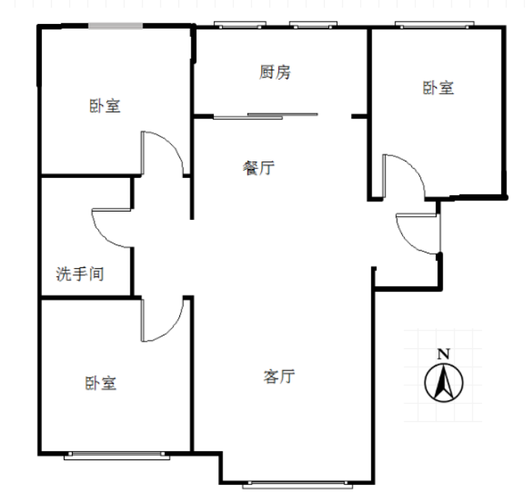 高铁新干线3室2厅1卫户型图
