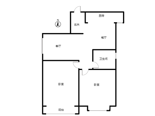 金茂府（鹏渤公园里）2室2厅1卫户型图