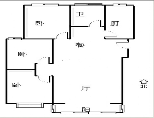 平安D区3室2厅1卫户型图