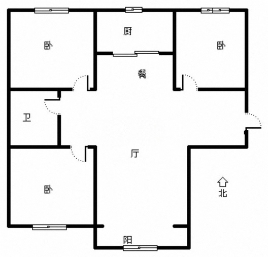 鹏渤印象城·牛津花园3室2厅1卫户型图