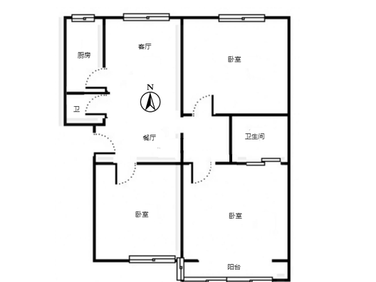 天保郦景3室2厅2卫户型图
