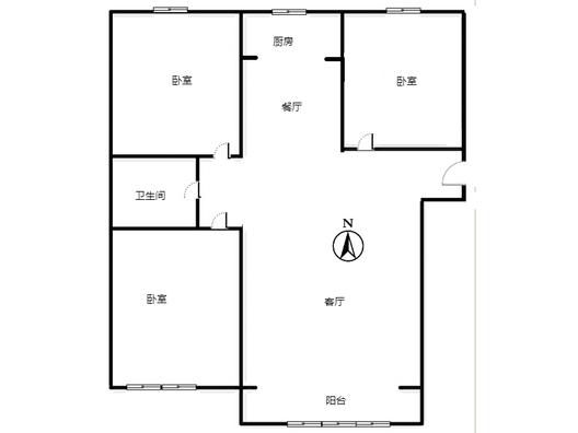 鹏渤印象城·牛津花园3室2厅1卫户型图