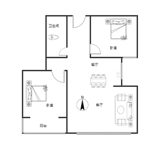 联合七号院2室2厅1卫户型图