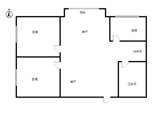 鹏渤印象城·牛津花园2室2厅1卫户型图