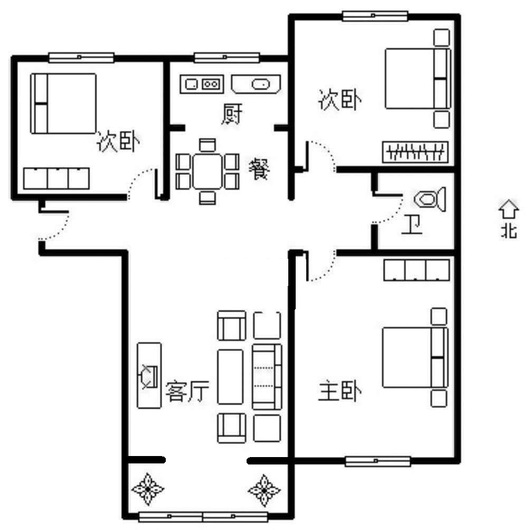 K2狮子城3室2厅1卫户型图
