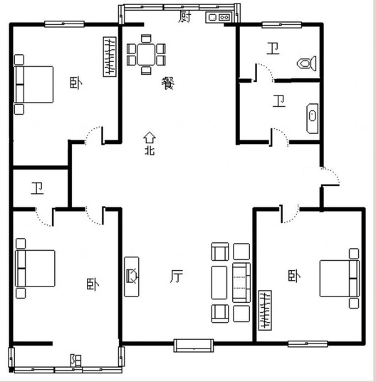 联合六号院3室2厅2卫户型图