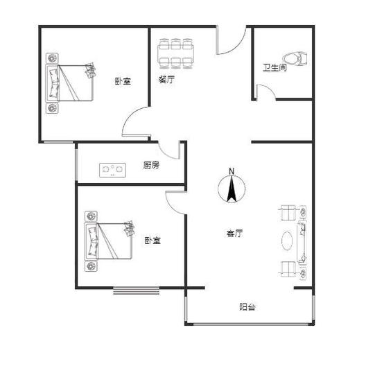 平安D区2室2厅1卫户型图