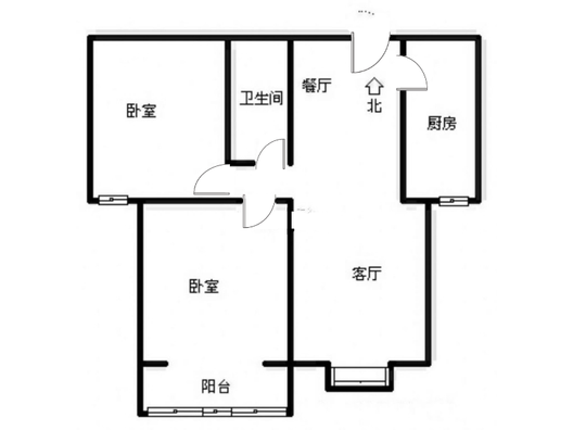 水岸花城2室2厅1卫户型图