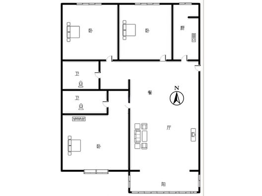 北京理想城3室2厅2卫户型图