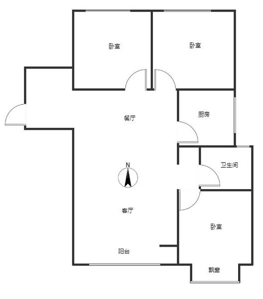 鸿坤理想尔湾3室2厅1卫户型图
