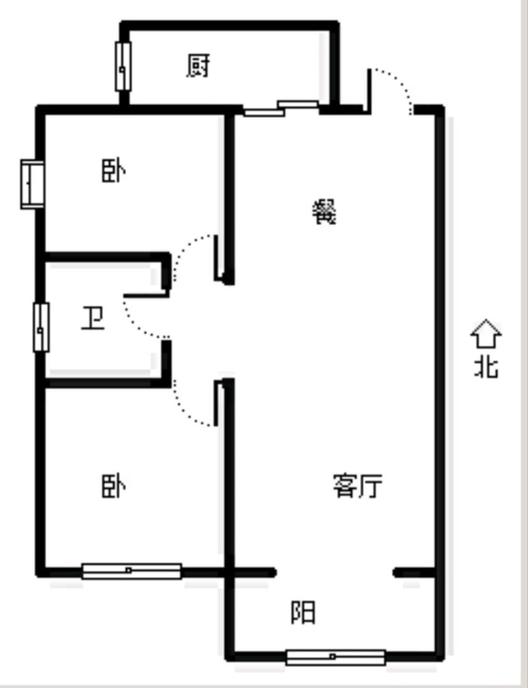 鸿坤理想湾2室2厅1卫户型图