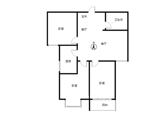 联合七号院3室2厅1卫户型图