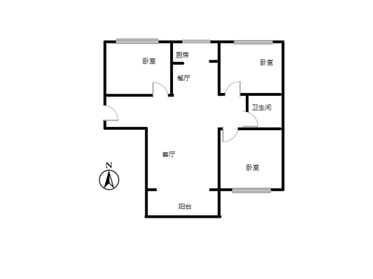 鹏渤印象城·牛津花园3室2厅1卫户型图