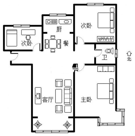 K2狮子城3室2厅1卫户型图