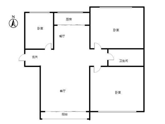 鹏渤印象城·牛津花园3室2厅1卫户型图